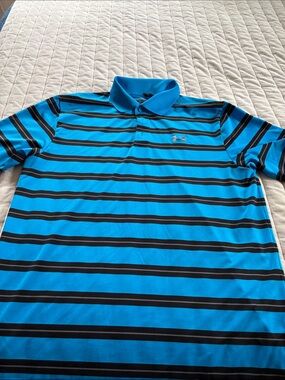 Under Armour Men’s Bright Blue and Black Striped Polo